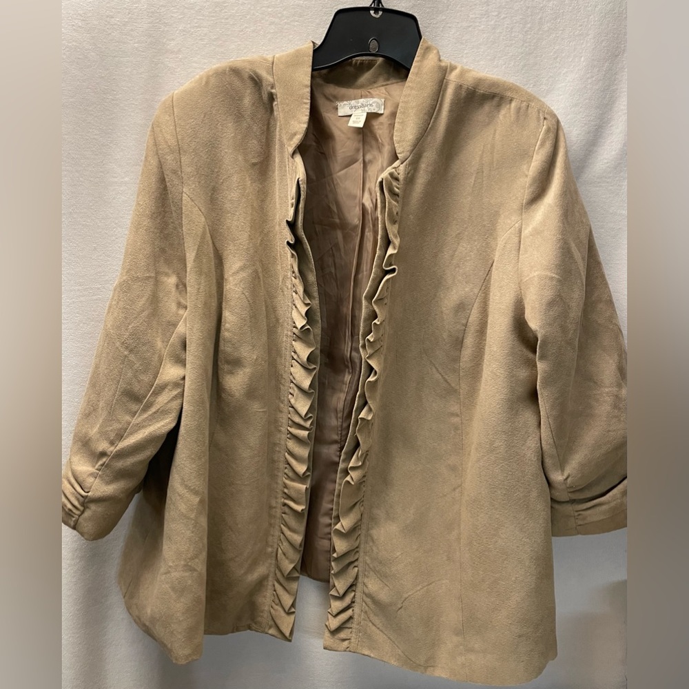 Dress Barn suede like women's‎ jacket tan ruffle edge size 2x vintage
